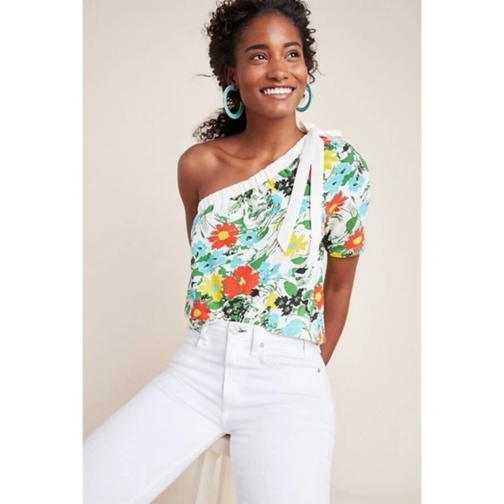 Porridge Anthropologie Floral One-Shoulder Top